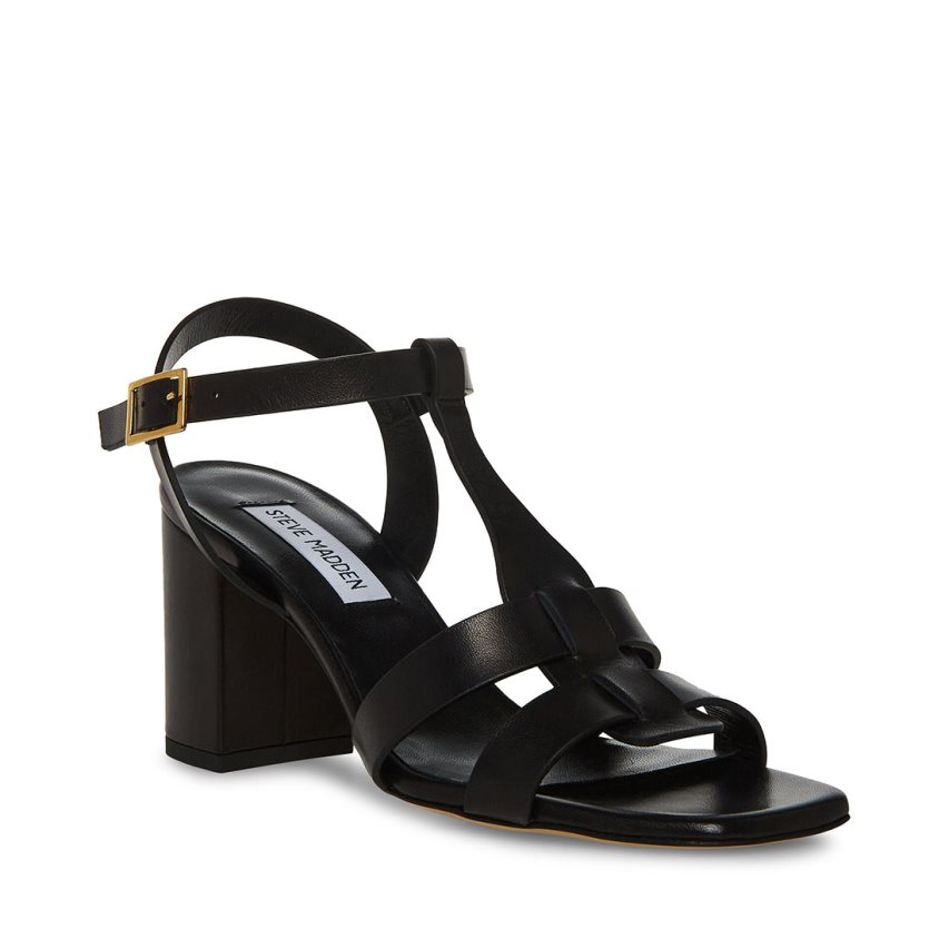 Black Steve Madden Waverly Leather Women's Heels Sandals | PH 8367FBQ